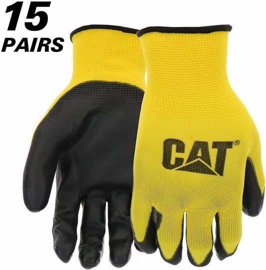 CAT PU Coated Palm Work Gloves 15 Pairs Breathable Mesh Multipurpose Grip