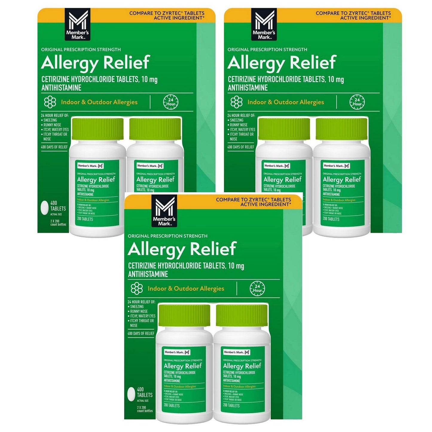 Effective Alllergy Relief Cetirizine Hydrochloride Tablets 10 mg 400 ct