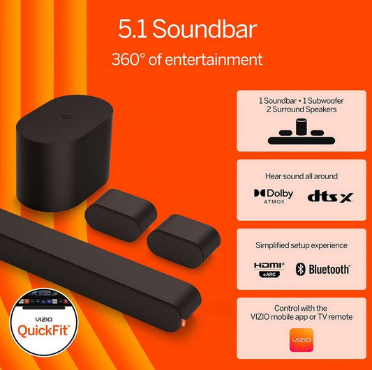VIZIO 5.1 Sound Bar Dolby Atmos QuickFit Home Theater Wireless Subwoofer