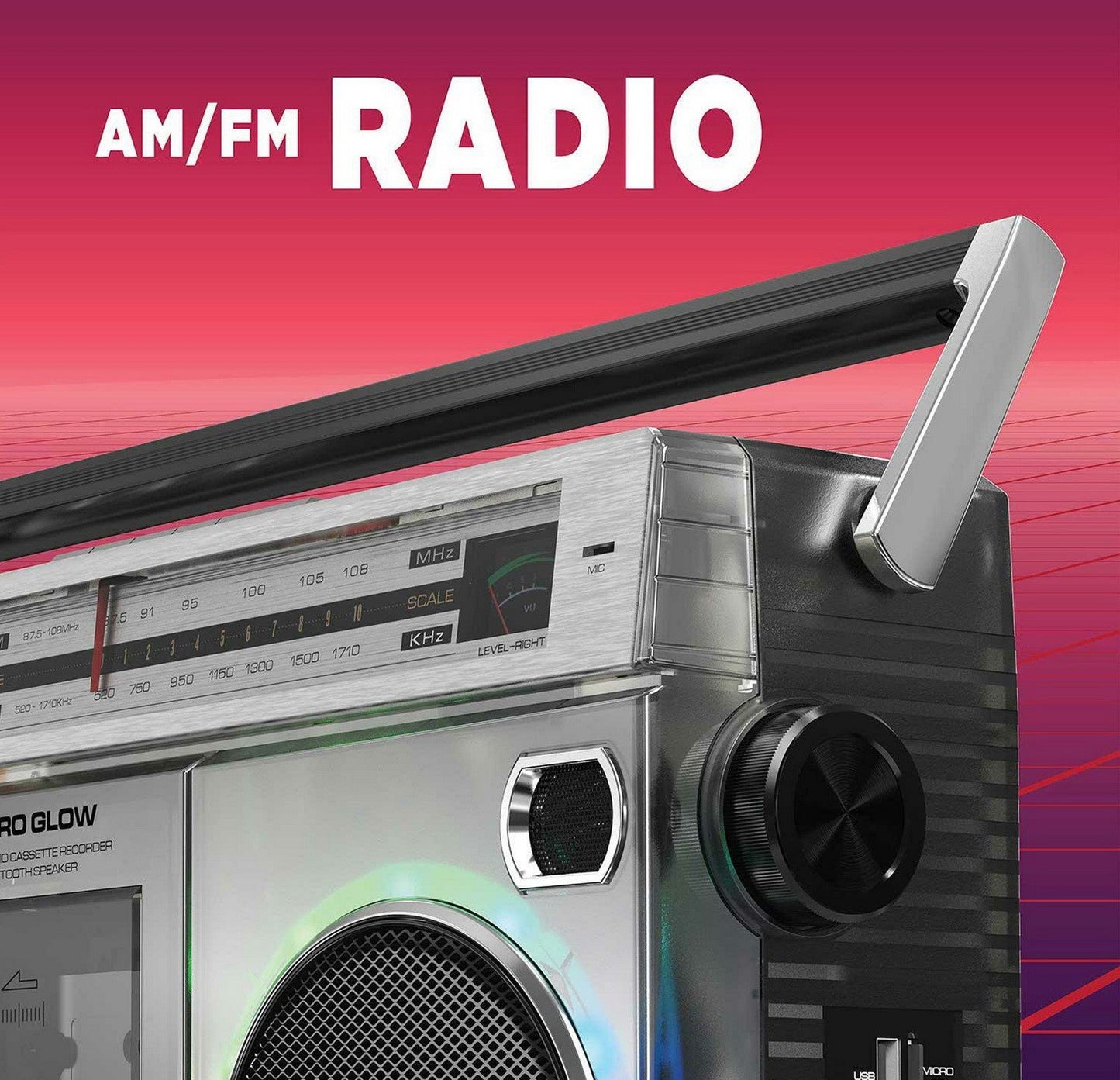 ION Audio Boombox with Bluetooth Cassette AM/FM Radio & Multi Color LED Lights