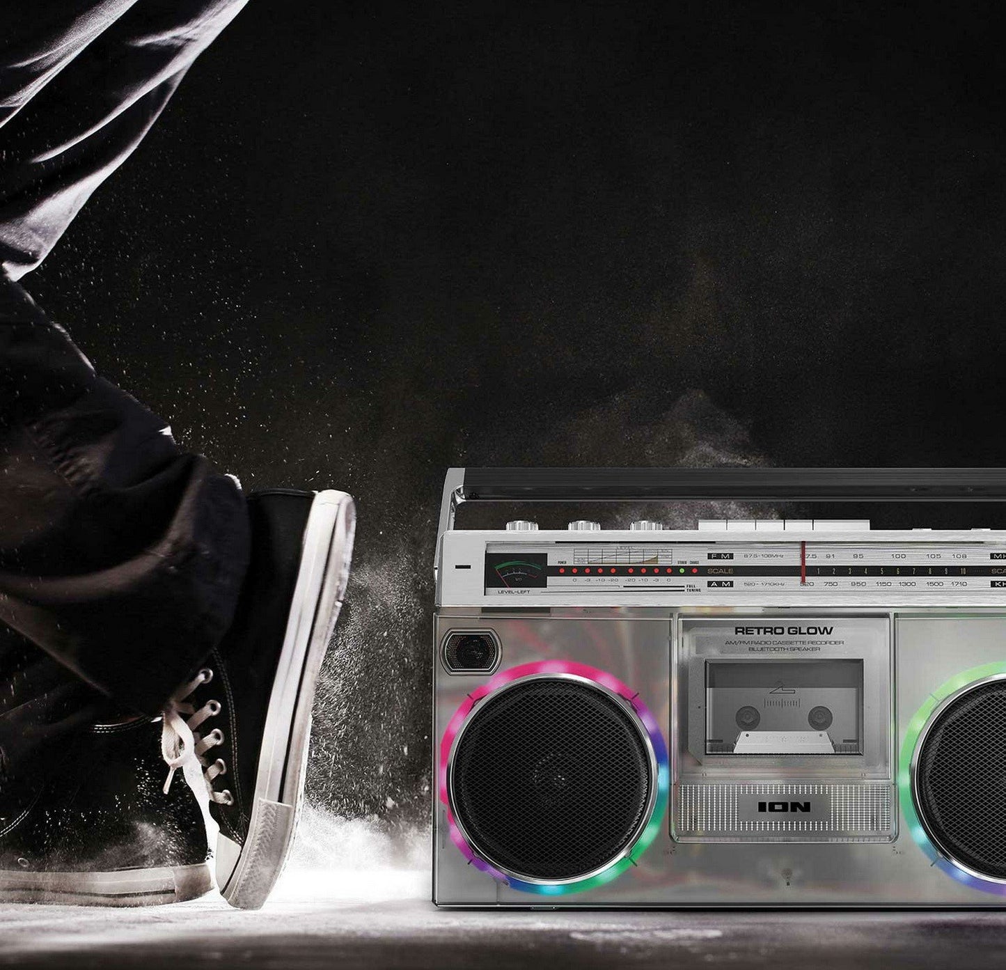 ION Audio Boombox with Bluetooth Cassette AM/FM Radio & Multi Color LED Lights