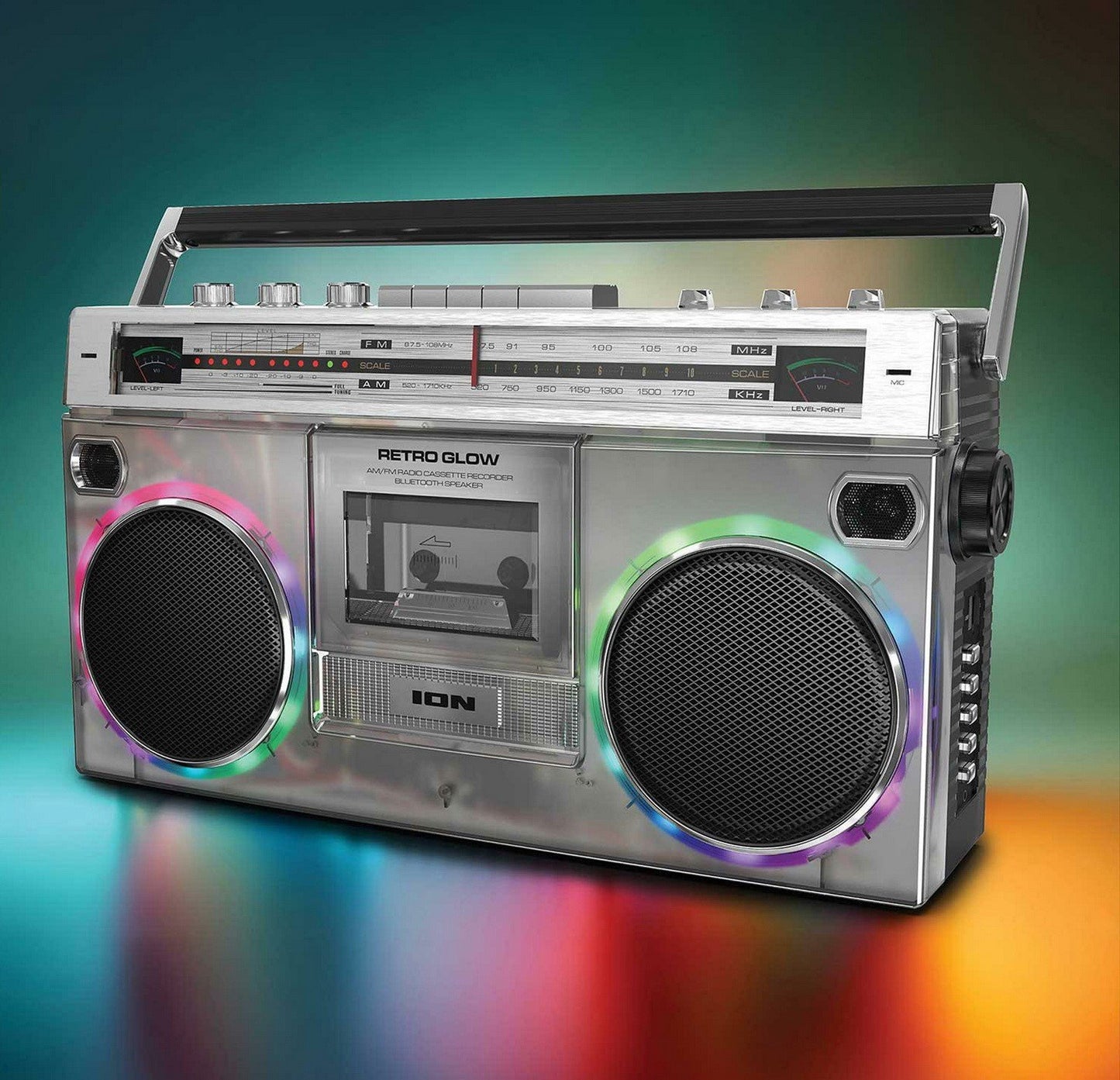 ION Audio Boombox with Bluetooth Cassette AM/FM Radio & Multi Color LED Lights