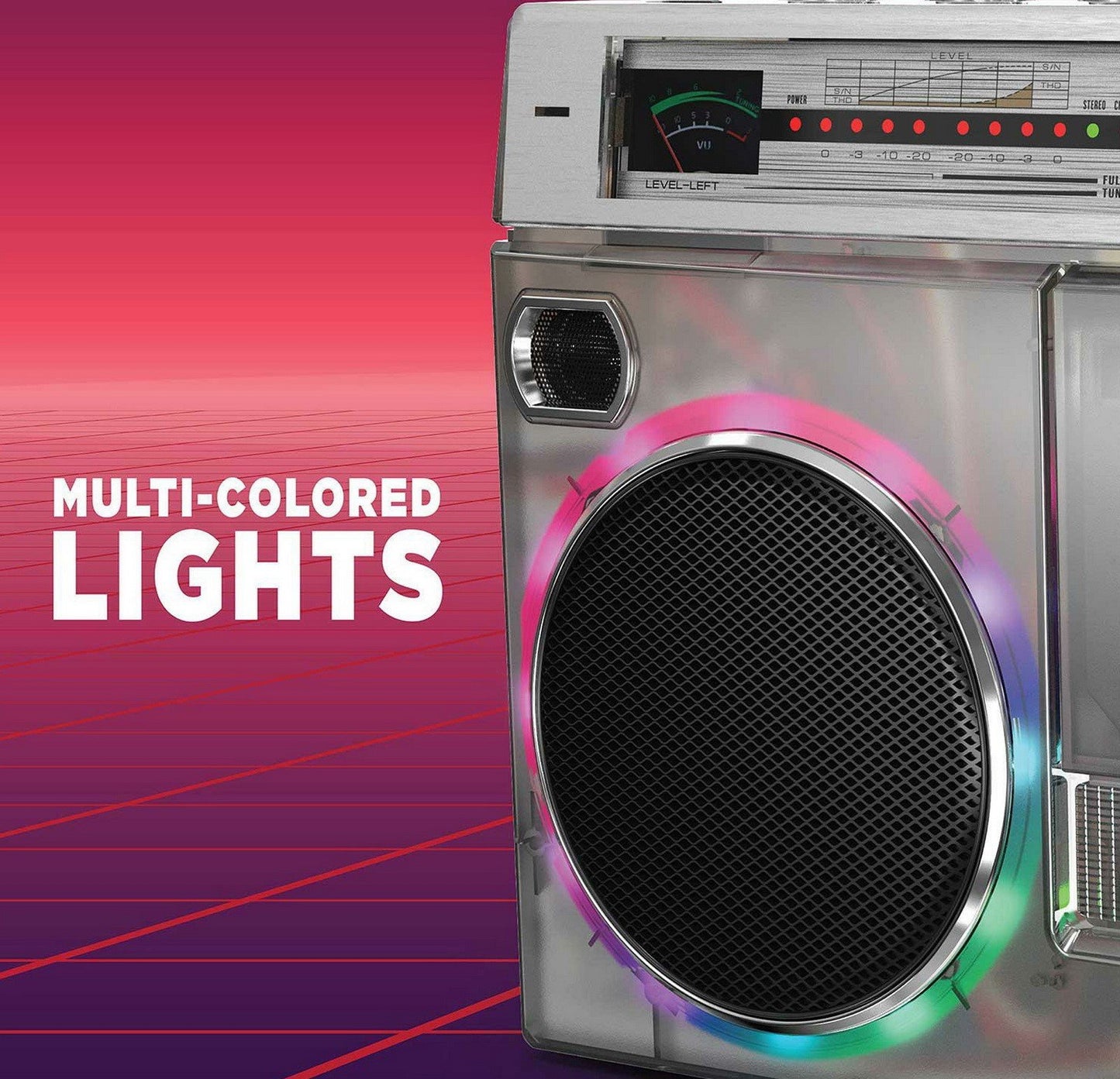 ION Audio Boombox with Bluetooth Cassette AM/FM Radio & Multi Color LED Lights