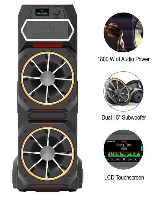Huge Monster GI30 1800 Watt Party Bluetooth Speaker Dual 15" Subwoofers 54" Tall