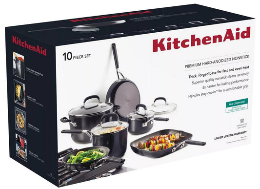 KitchenAid 10 pc Nonstick Cookware Pots & Pans Set Hard Anodized Black