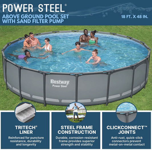 Bestway Large 18' x 48" Above Ground Pool Set Ladder Filter Pump Cover