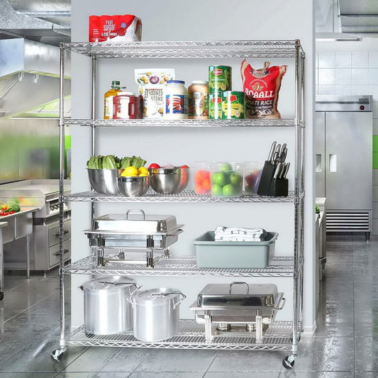 5 Shelf Wire Shelving Metal Storage Rack Heavy Duty Chrome Plated Steel 60" Wide