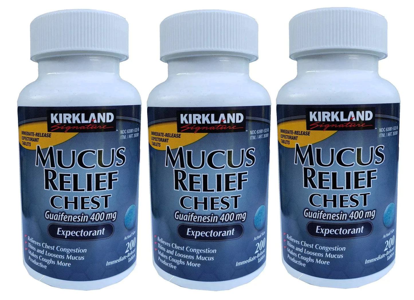 Kirkland Mucus Relief Chest Expectorant 400mg Guaifenesin Tablets 200 400 600