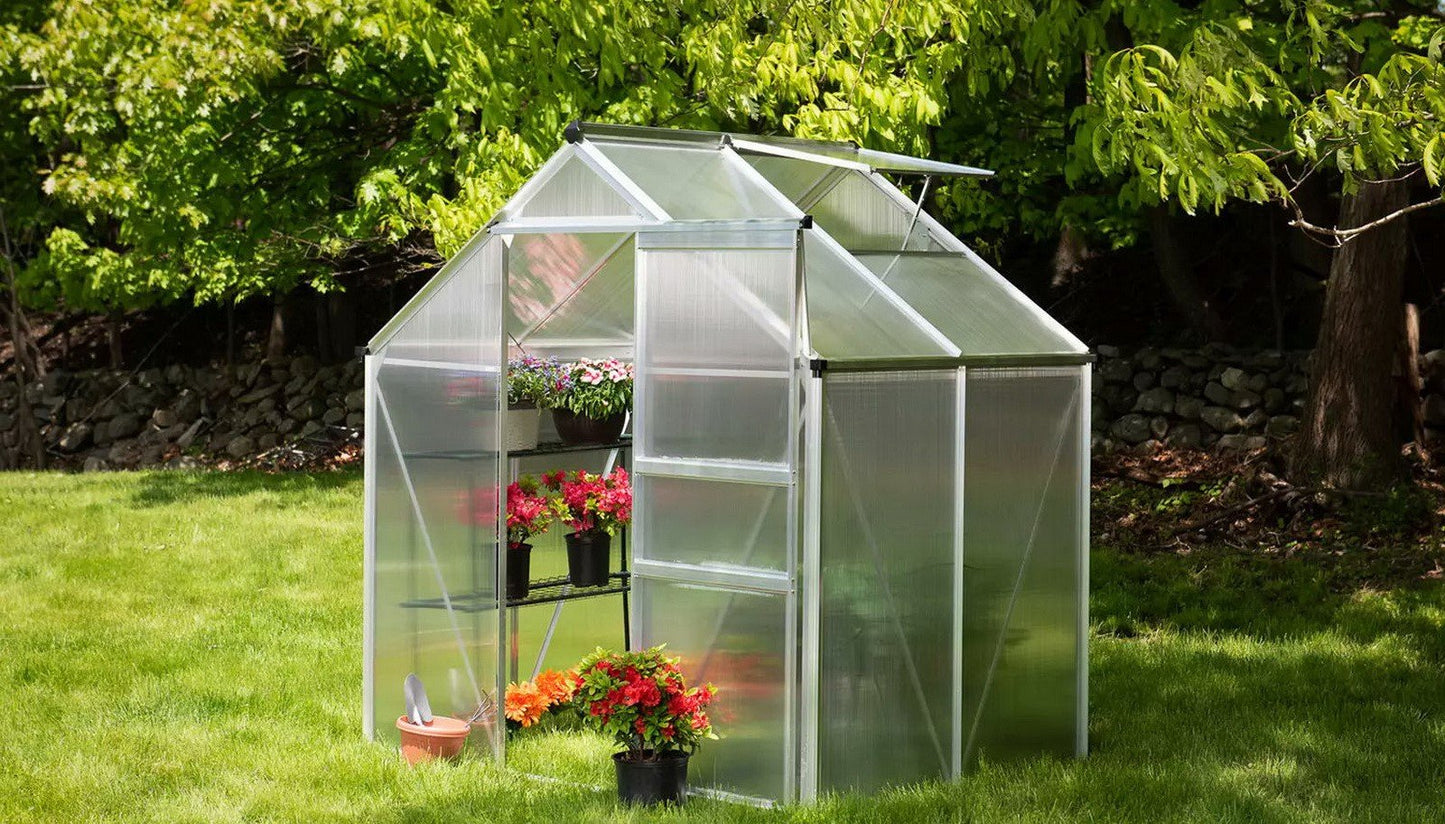 Walk-In 6' x 4' Greenhouse Aluminum with Sliding Door Roof Vent