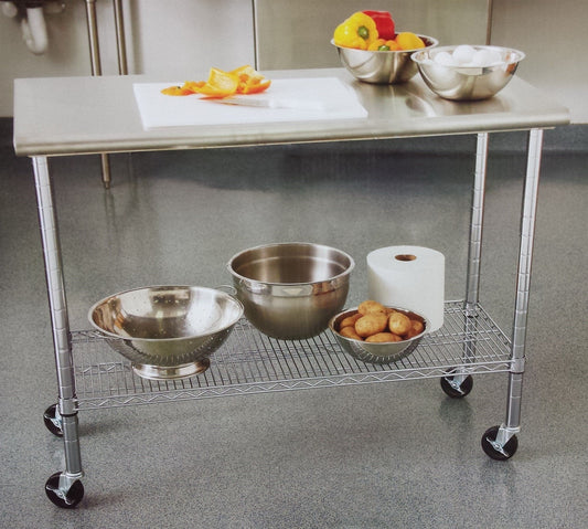 Rolling Stainless Steel Top Work Table NSF Metal Kitchen 49" x 24" Locking Wheel