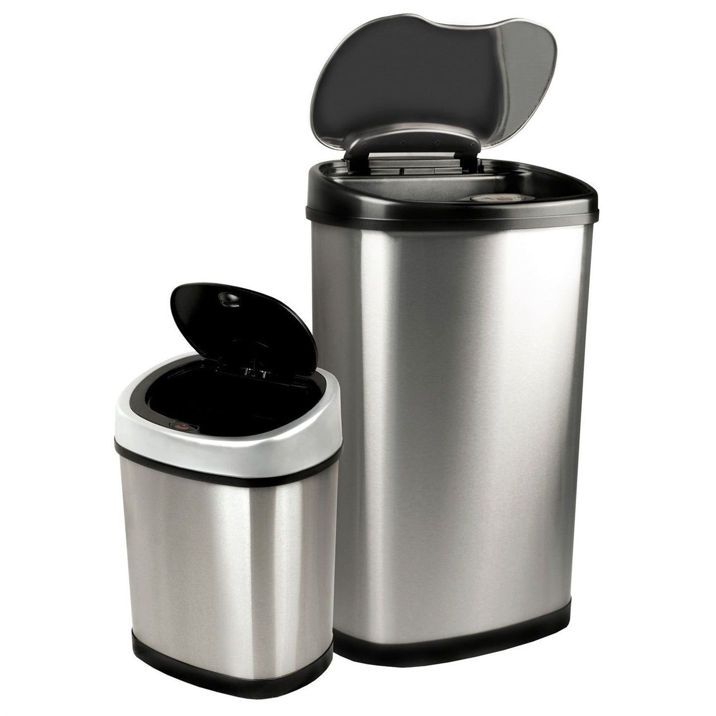 Two Auto Sensor Trash Cans 13.2 & 3.2 Gallon Capacity Stainless Steel Bins