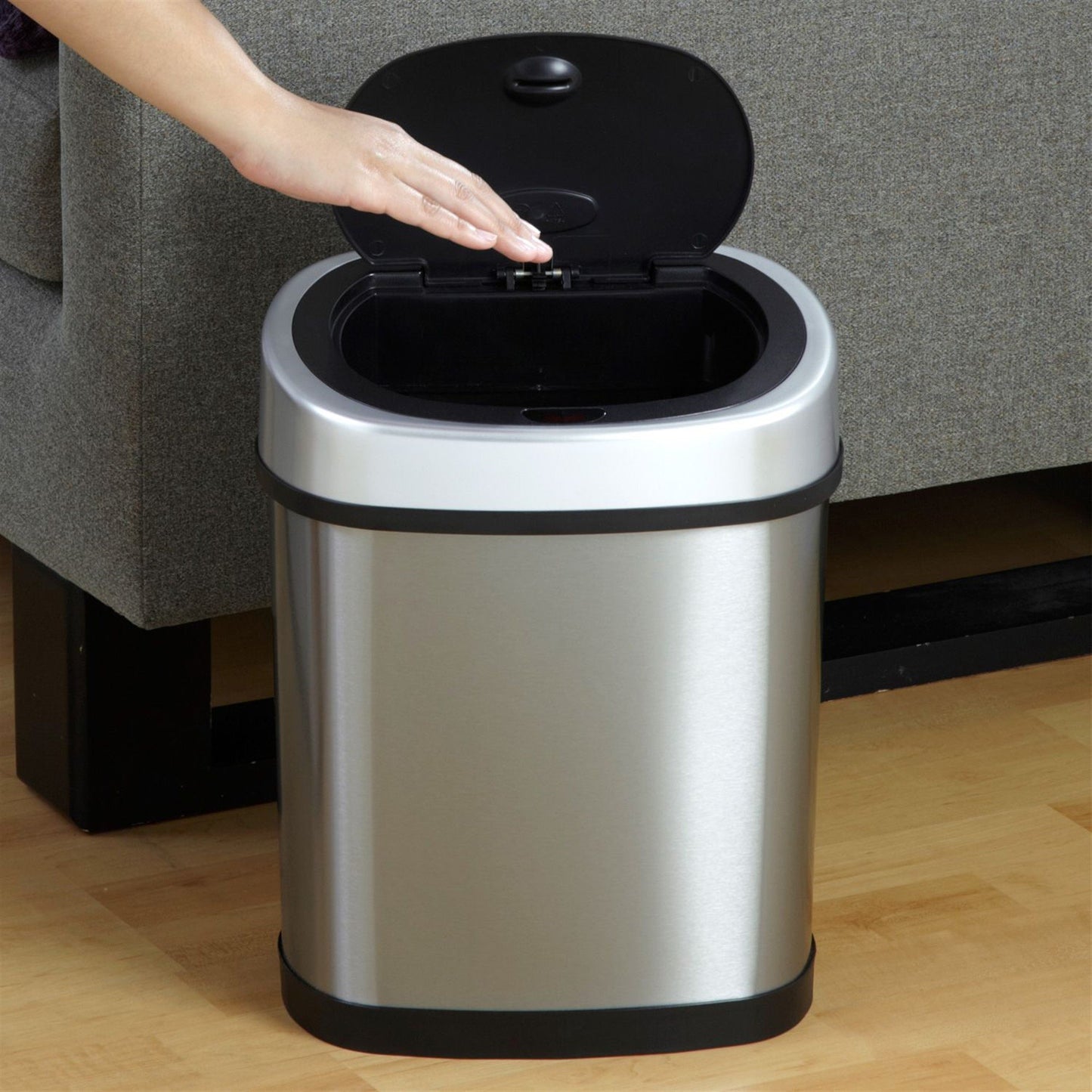 Two Auto Sensor Trash Cans 13.2 & 3.2 Gallon Capacity Stainless Steel Bins