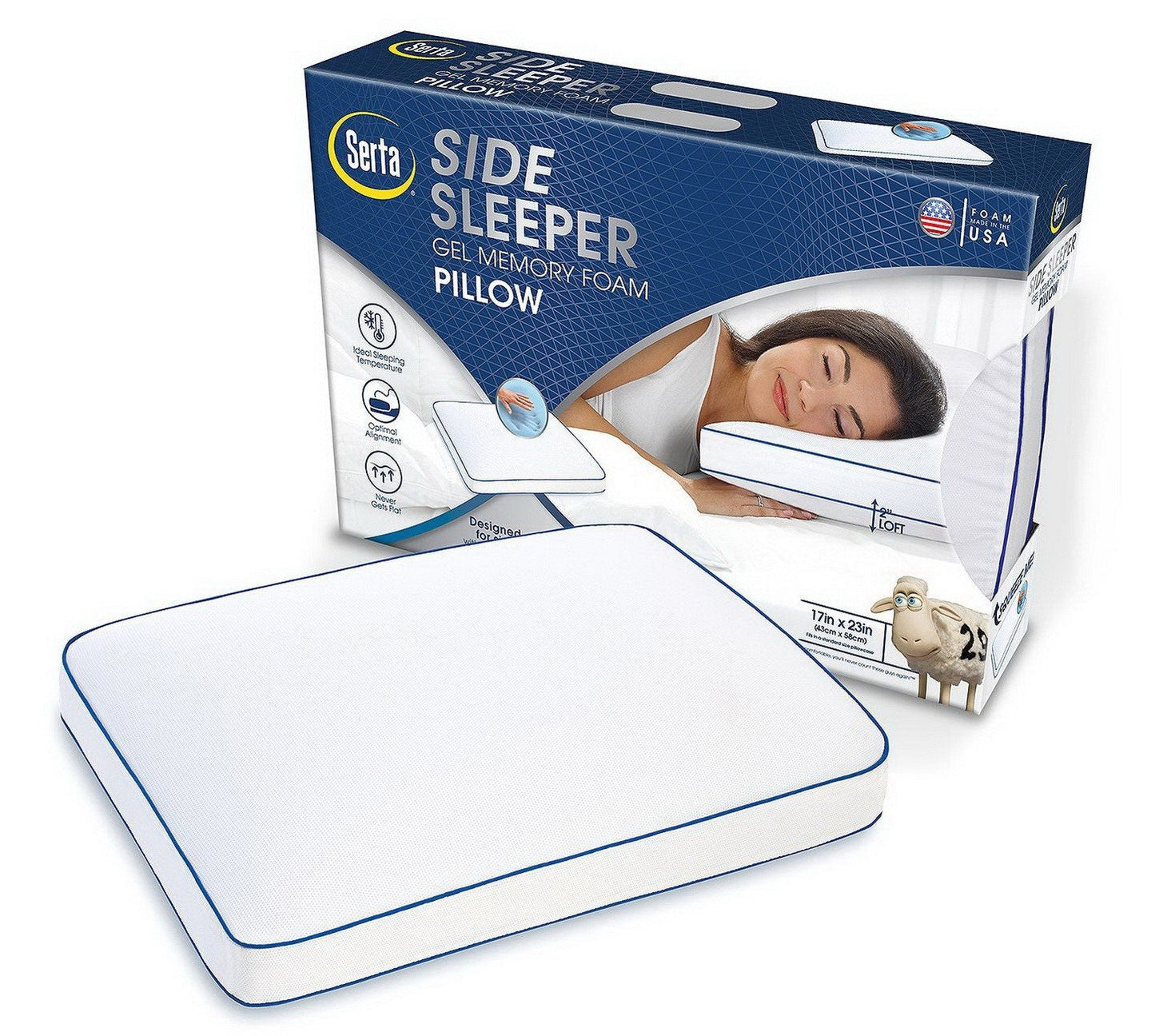 Serta Memory Foam Pillow Side Sleeper Bed Gel Pillow 17" x 23"
