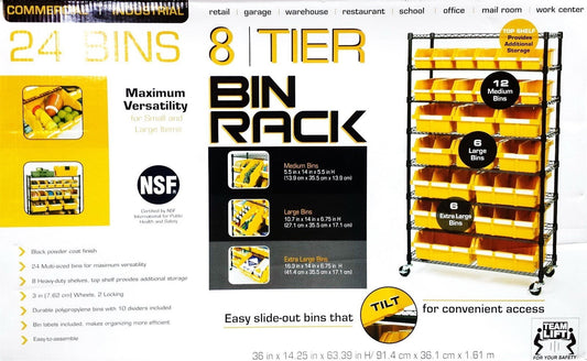 8 Shelf 24 Bin Portable Commercial Storage Rack Shelving Unit Wire Shelves