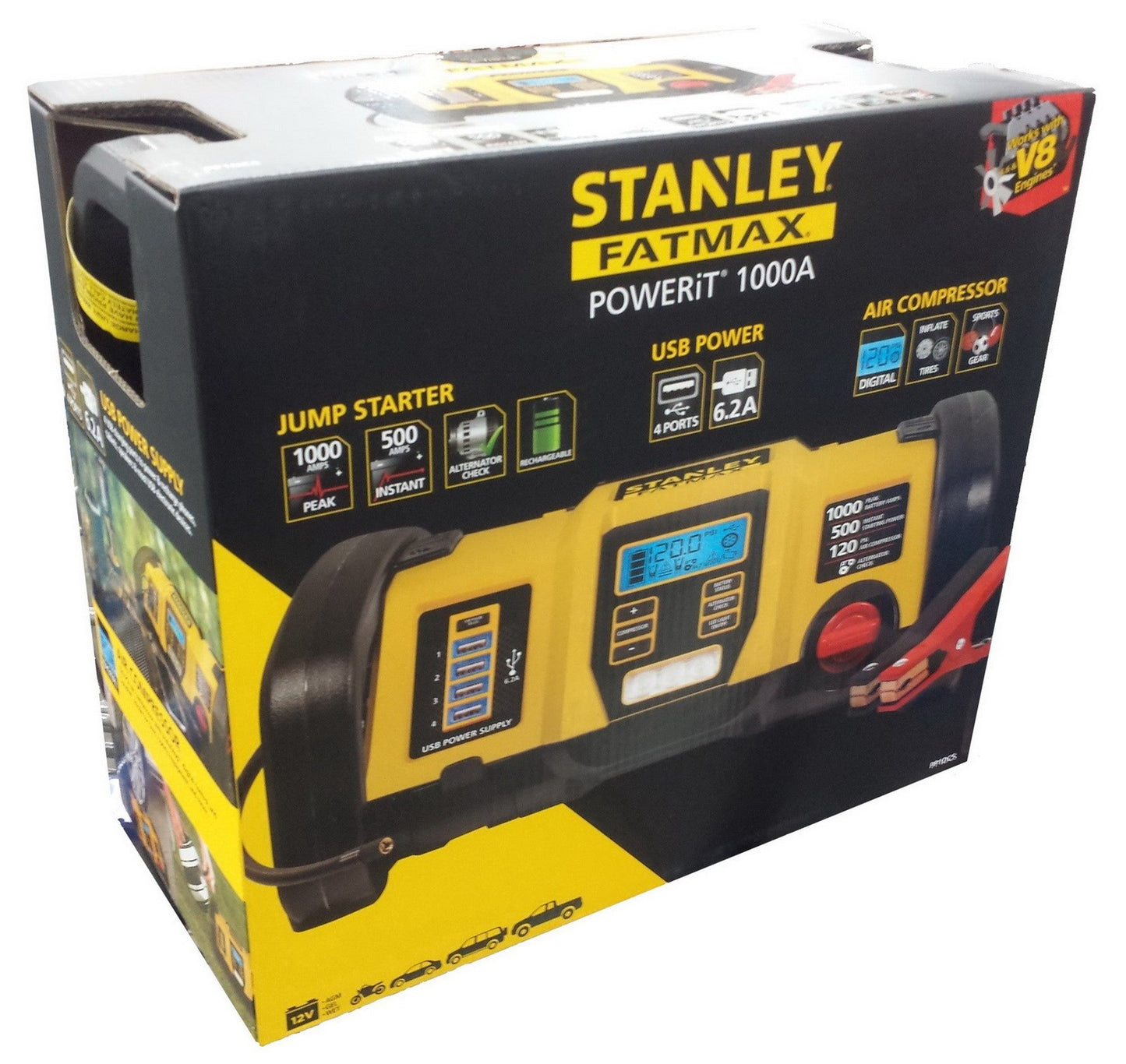 Stanley Fatmax Power Station 12V Jump Starter USB Charger Air Pump 1000 Peak Amp