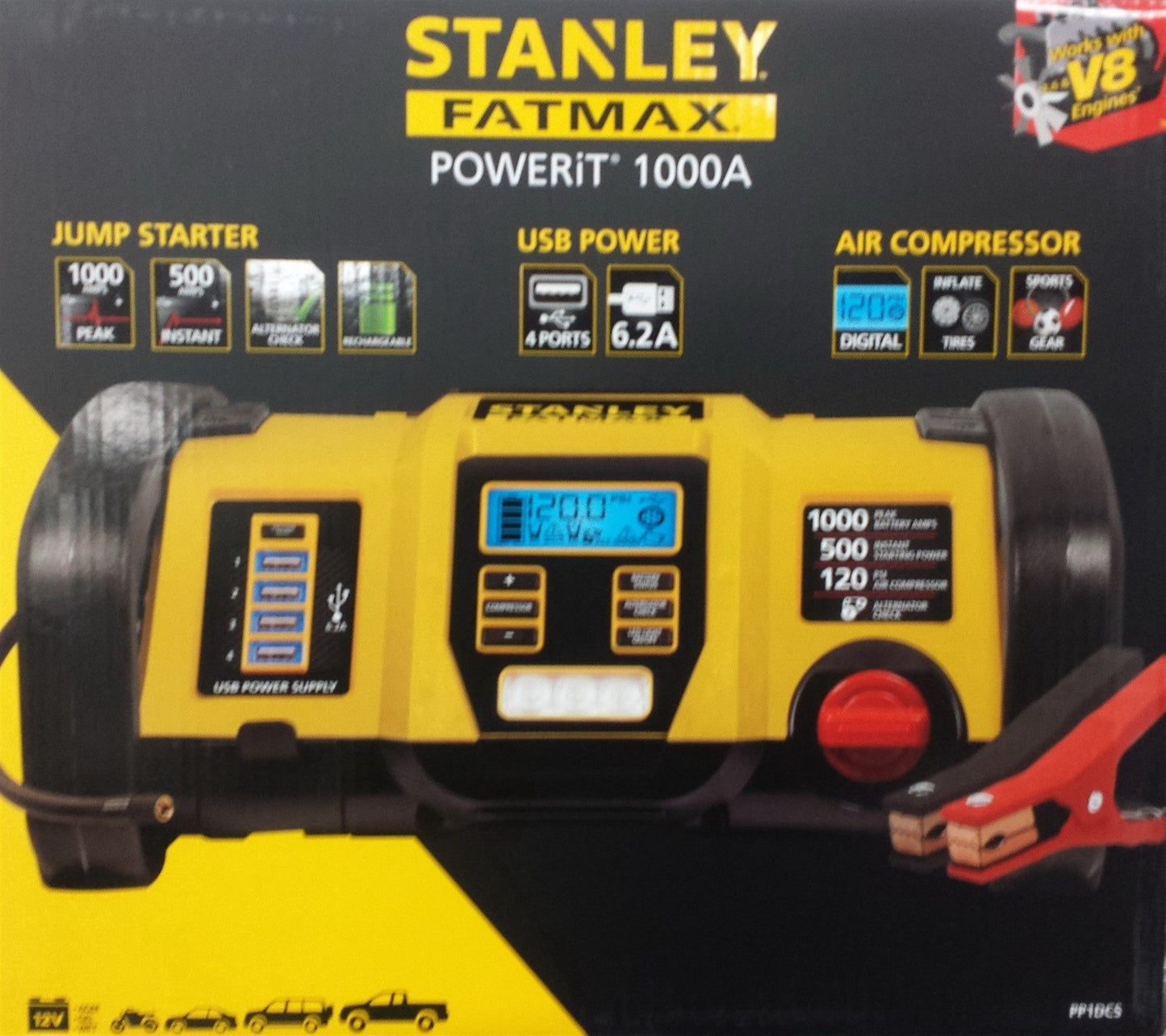 Stanley Fatmax Power Station 12V Jump Starter USB Charger Air Pump 1000 Peak Amp