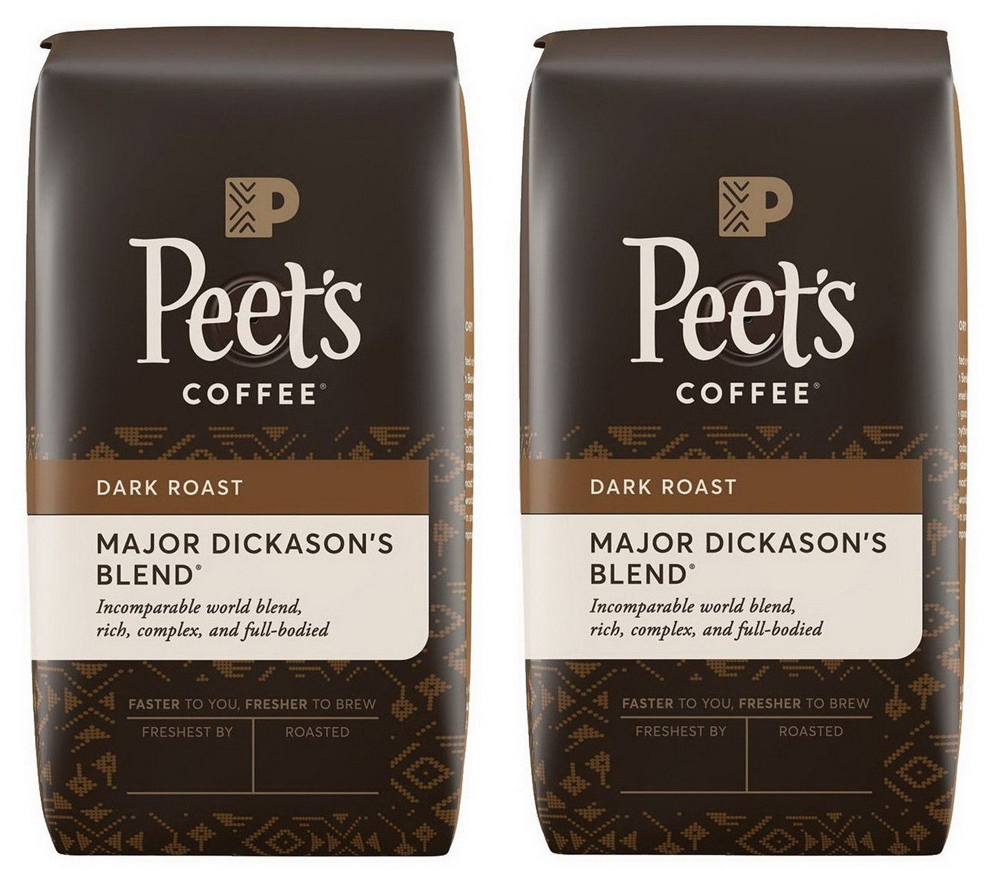 Peet's Coffee Whole Bean TWO 32 oz. Bags Peets Major Dickason's Deep Roast