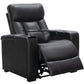 Reclining Home Theater Chair Black Bonded Leather Recliner Cup Holder Tray Table