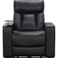 Reclining Home Theater Chair Black Bonded Leather Recliner Cup Holder Tray Table