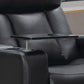 Reclining Home Theater Chair Black Bonded Leather Recliner Cup Holder Tray Table