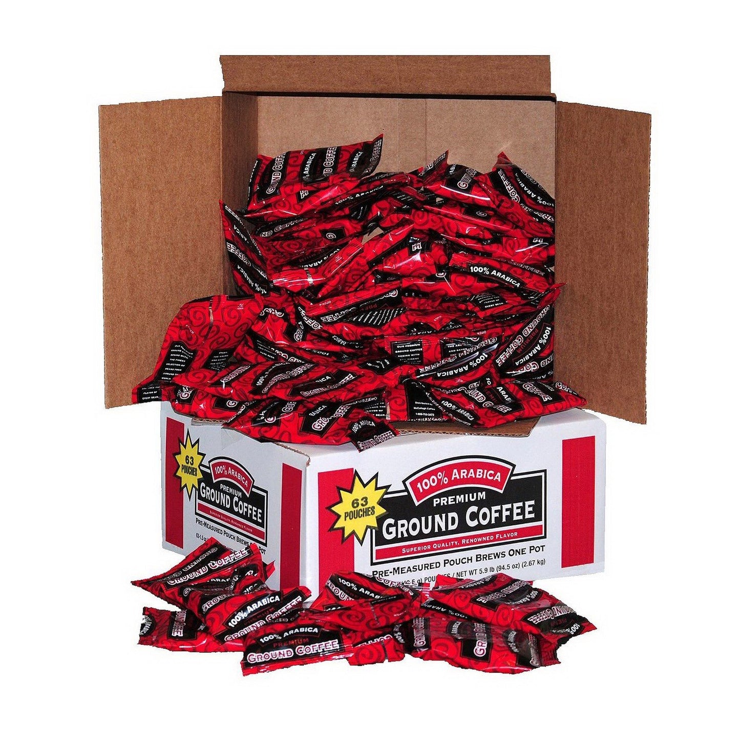 100% Arabica Ground Coffee 126 1.5 oz packs 2 Cases of 63 Office or Restaurant