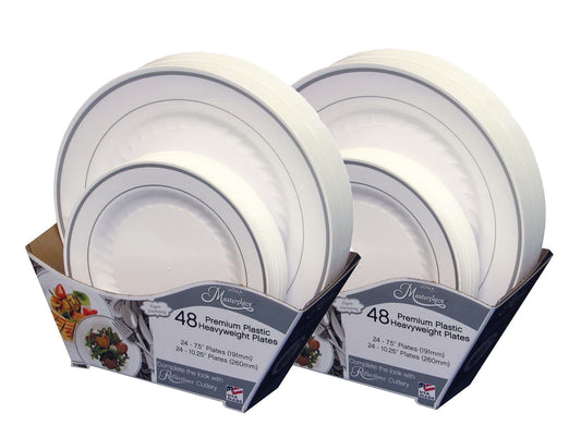 96 New Premium Plastic Plates Two 48 Packs 7.5" and 10.25" Disposable Picnic