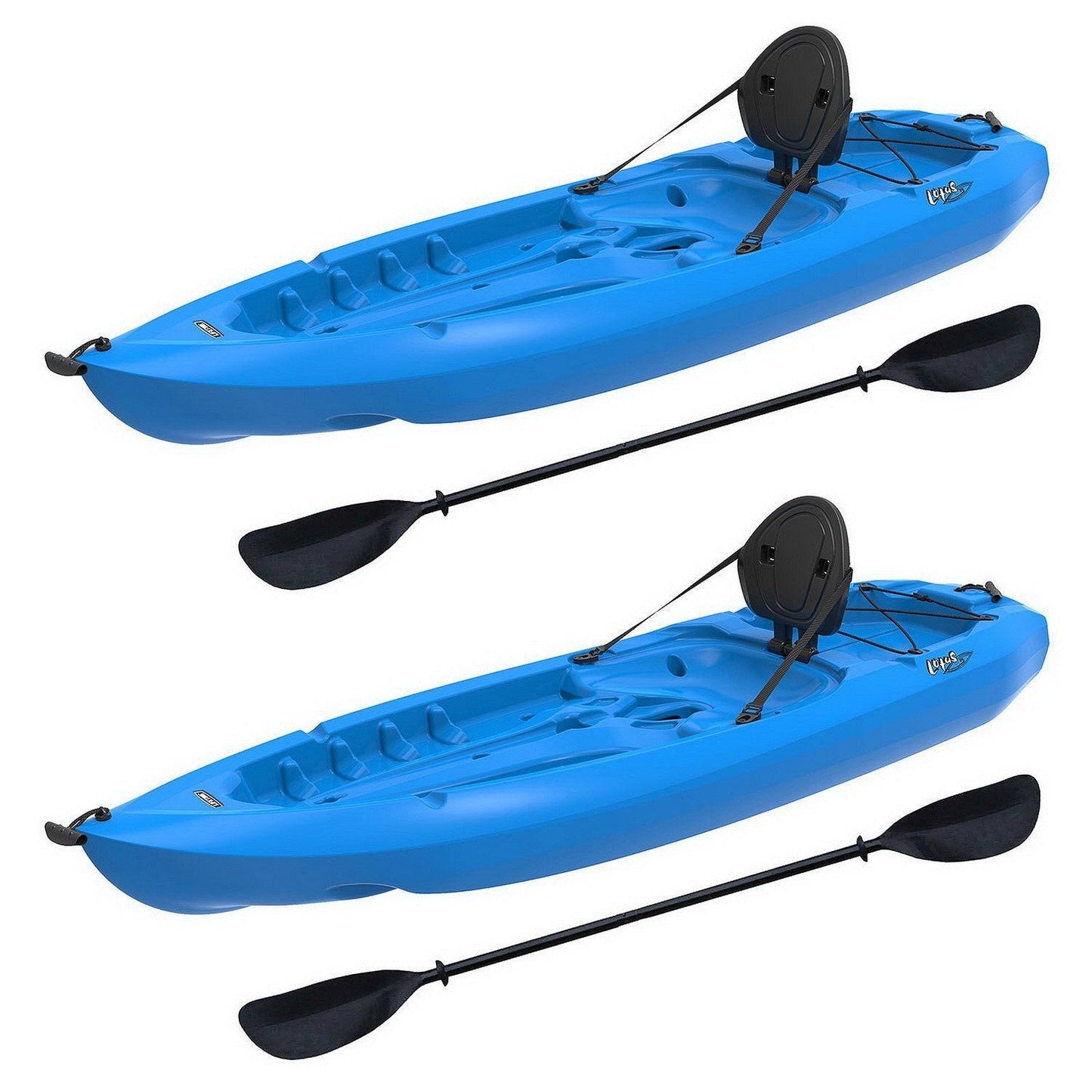 Two 8' Adult Kayaks with Paddles and Backrest Blue 2 pack HDPE Plastic Lifetime