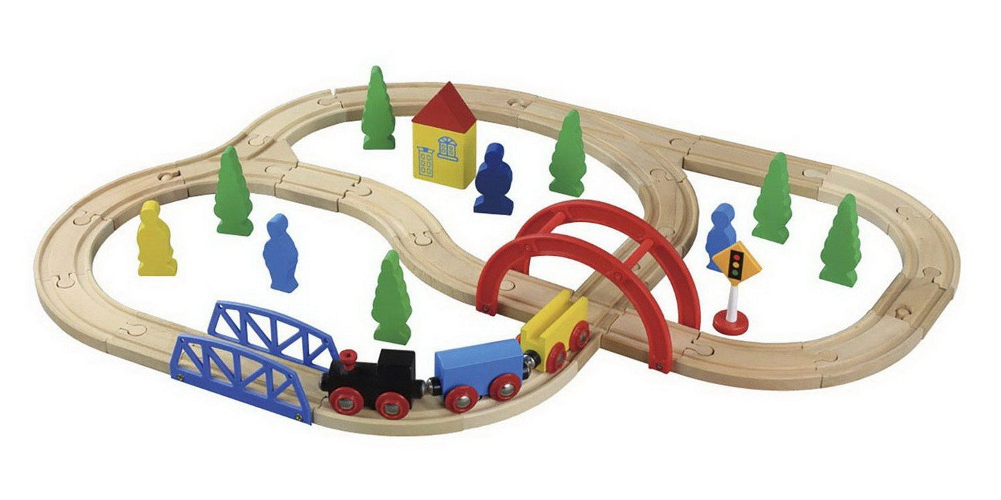 Wooden Toy Train Set Hardwood 40 pc Train Set Wood Brio Thomas Compatible