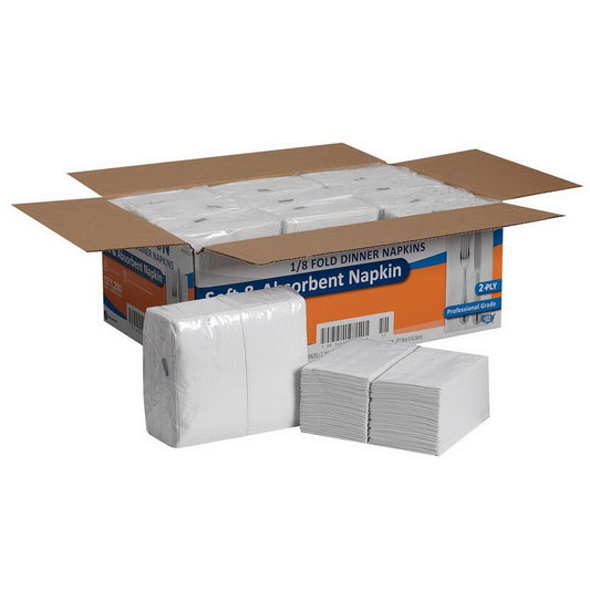 1,200 2-Ply 1/8 Fold Dinner Napkins 17" x 15" White Paper Restaurant Marathon