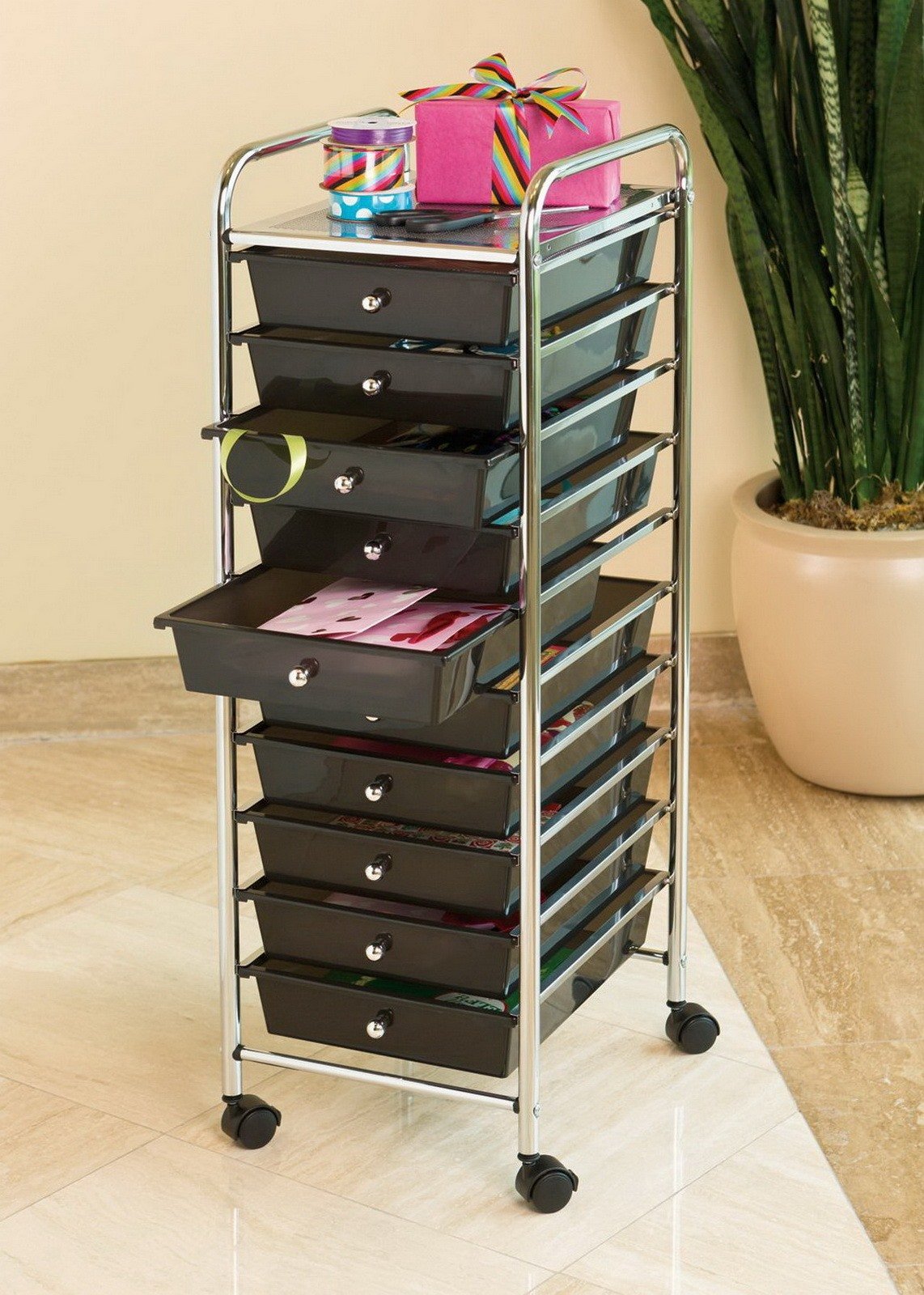 10 Drawer Rolling Scrapbook Paper Storage Organizer Cart Office School Tools