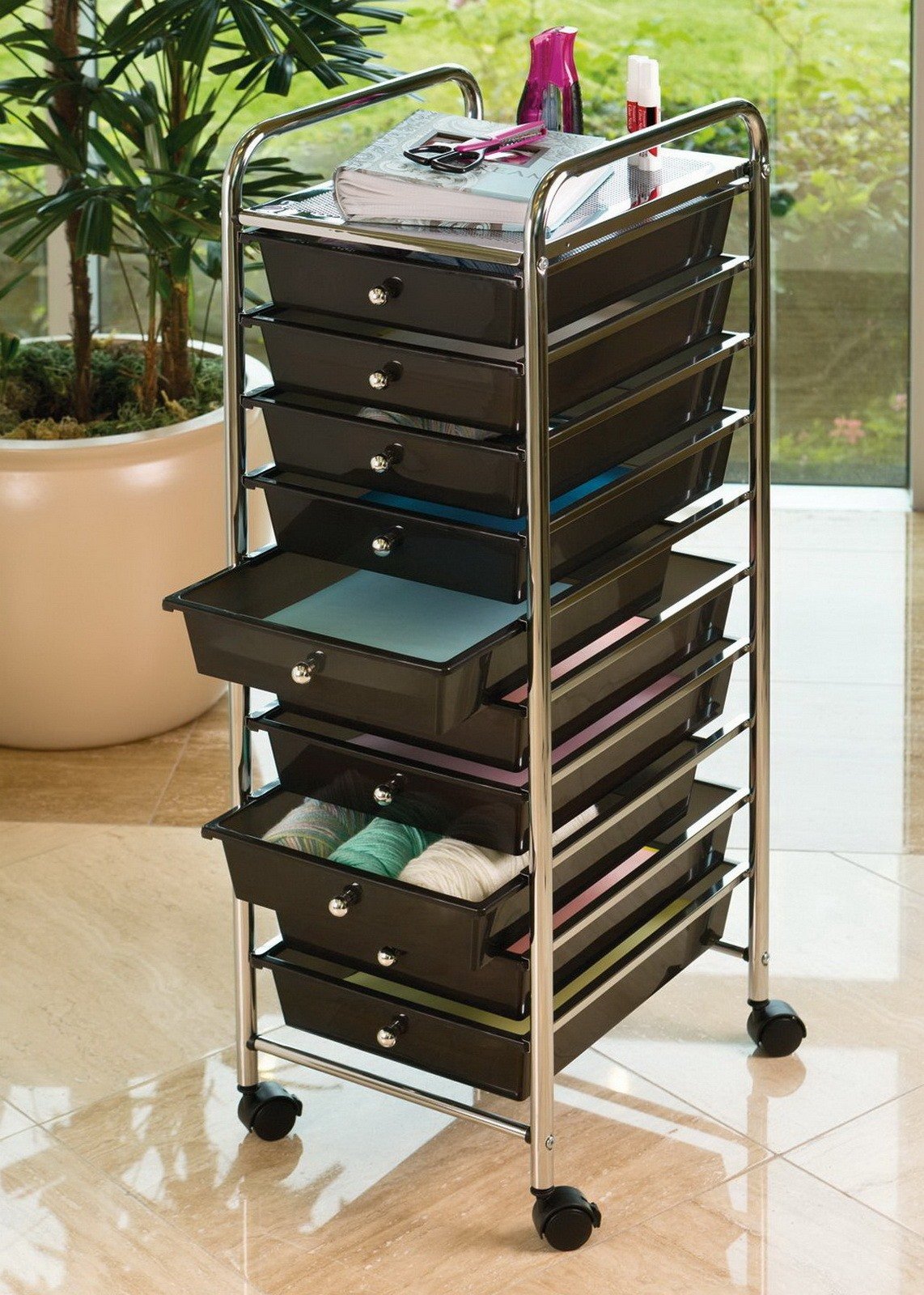 10 Drawer Rolling Scrapbook Paper Storage Organizer Cart Office School Tools