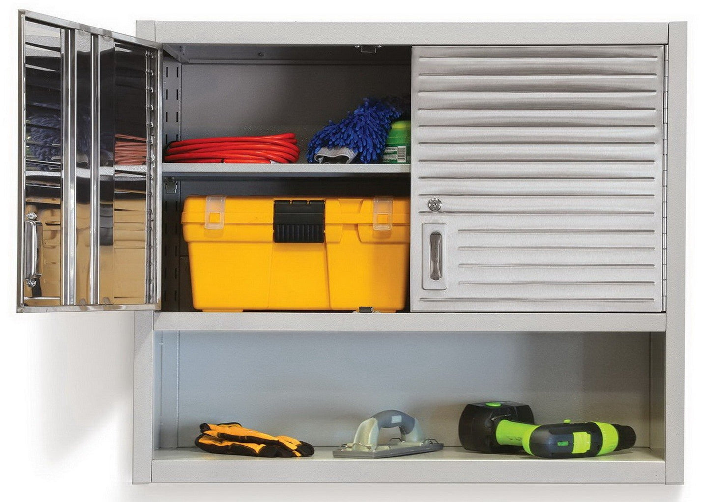 Metal Locking Wall Cabinet Tool Shop Garage Storage Shelf Heavy-Duty Steel