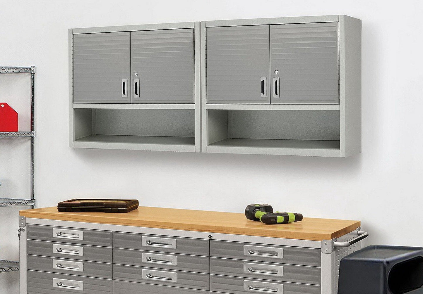 Metal Locking Wall Cabinet Tool Shop Garage Storage Shelf Heavy-Duty Steel