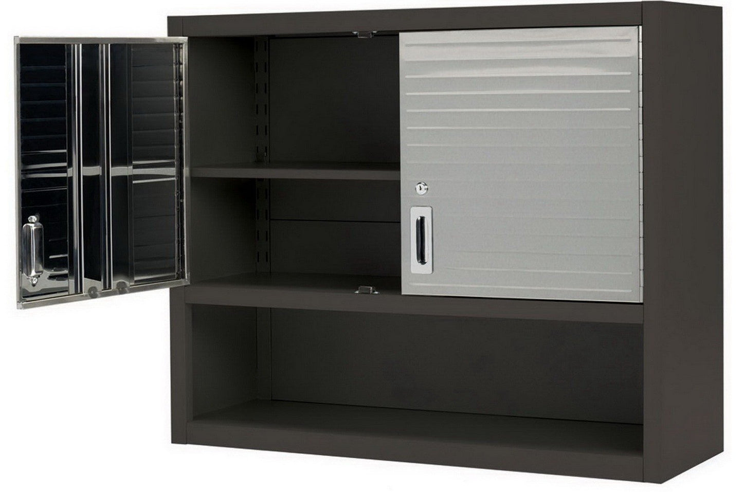 Metal Locking Wall Cabinet Tool Shop Garage Storage Shelf Heavy-Duty Steel