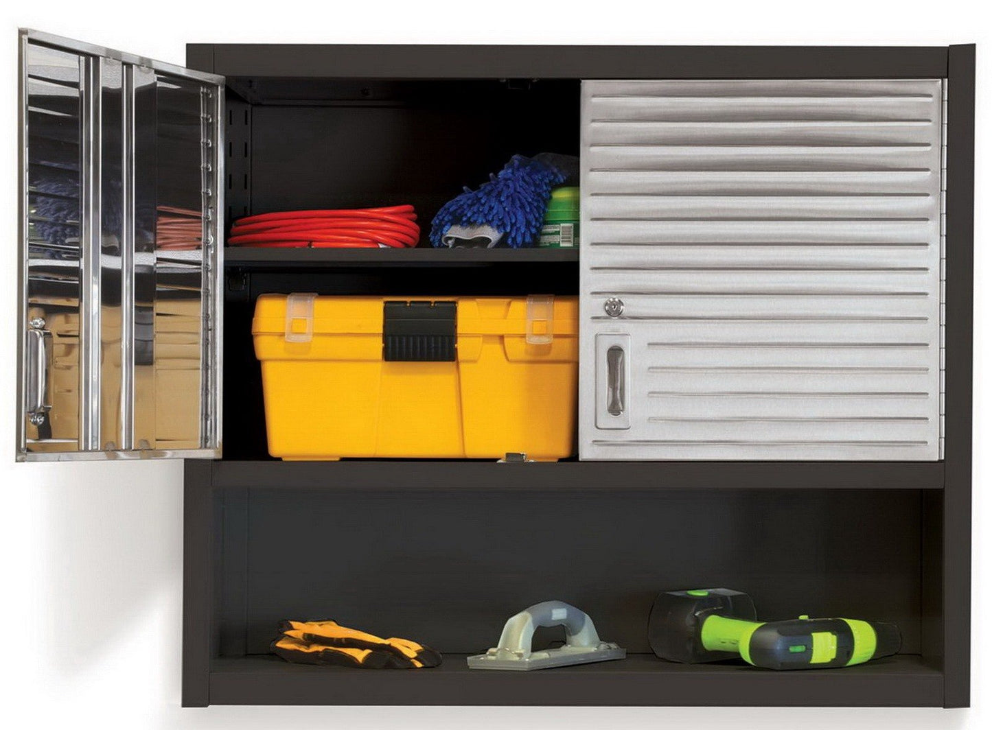 Metal Locking Wall Cabinet Tool Shop Garage Storage Shelf Heavy-Duty Steel