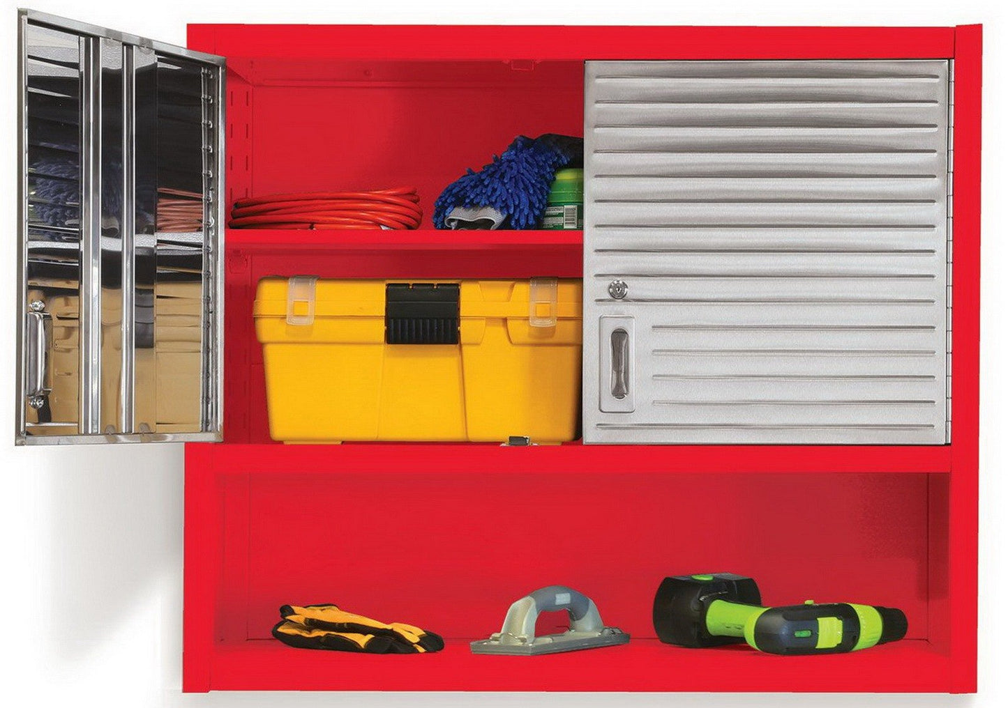 Metal Locking Wall Cabinet Tool Shop Garage Storage Shelf Heavy-Duty Steel