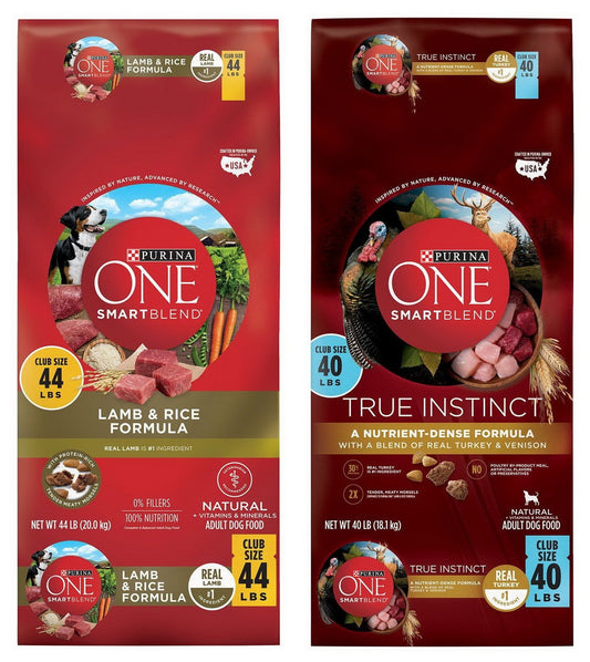 Purina One SmartBlend Adult Dry Dog Food Lamb & Rice 44 lb / True Instinct 40 lb