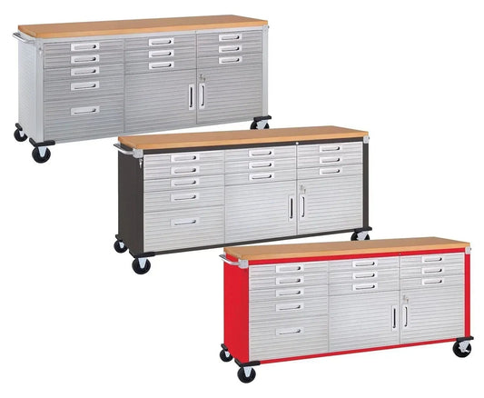 11 Drawer Tool Storage Chest Cabinet Wood Top Workbench Mobile Rolling 2 Door