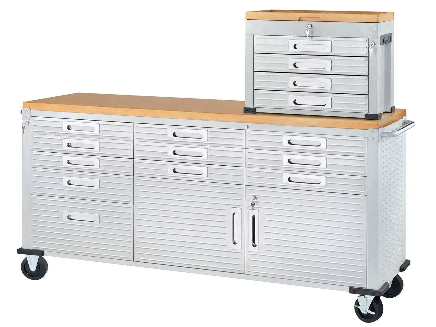 11 Drawer Tool Storage Chest Cabinet Wood Top Workbench Mobile Rolling 2 Door