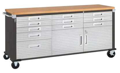 11 Drawer Tool Storage Chest Cabinet Wood Top Workbench Mobile Rolling 2 Door