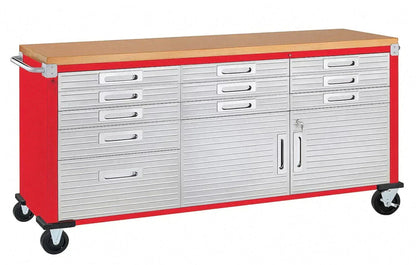 11 Drawer Tool Storage Chest Cabinet Wood Top Workbench Mobile Rolling 2 Door