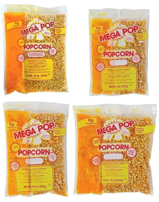 Gold Medal Mega Pop Popcorn Kit Corn Oil & Salt 4 6 8 12 14 16 Ounce oz Kettles