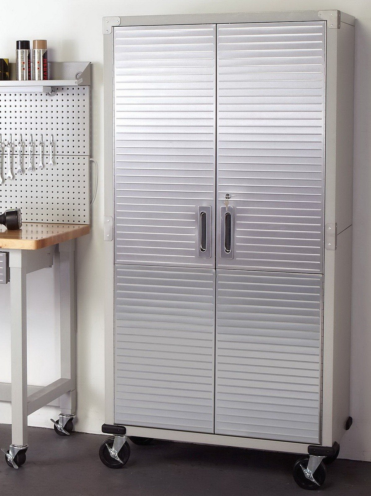 UltraHD Steel Storage Cabinet with Wheels Stainless Doors 72 x 36 x 18 Rolling