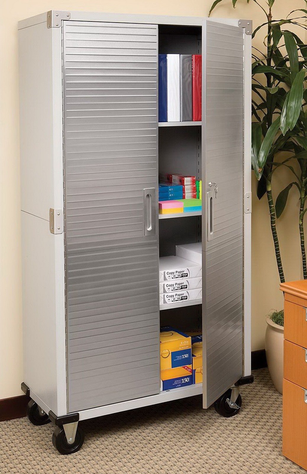 UltraHD Steel Storage Cabinet with Wheels Stainless Doors 72 x 36 x 18 Rolling