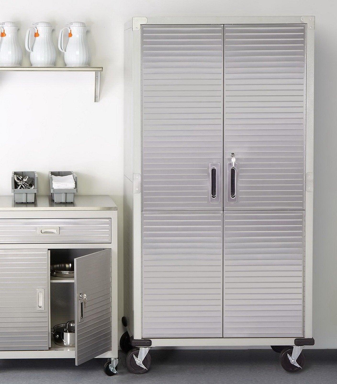 UltraHD Steel Storage Cabinet with Wheels Stainless Doors 72 x 36 x 18 Rolling