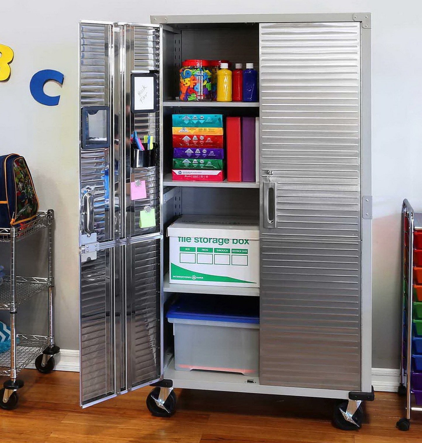 UltraHD Steel Storage Cabinet with Wheels Stainless Doors 72 x 36 x 18 Rolling