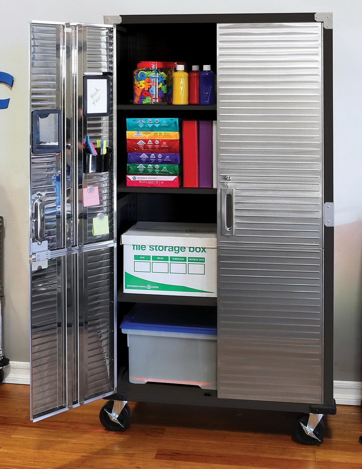 UltraHD Steel Storage Cabinet with Wheels Stainless Doors 72 x 36 x 18 Rolling