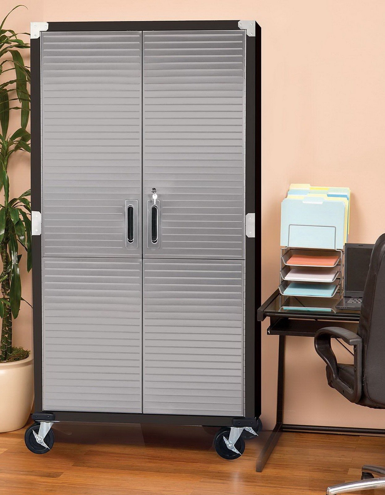 UltraHD Steel Storage Cabinet with Wheels Stainless Doors 72 x 36 x 18 Rolling