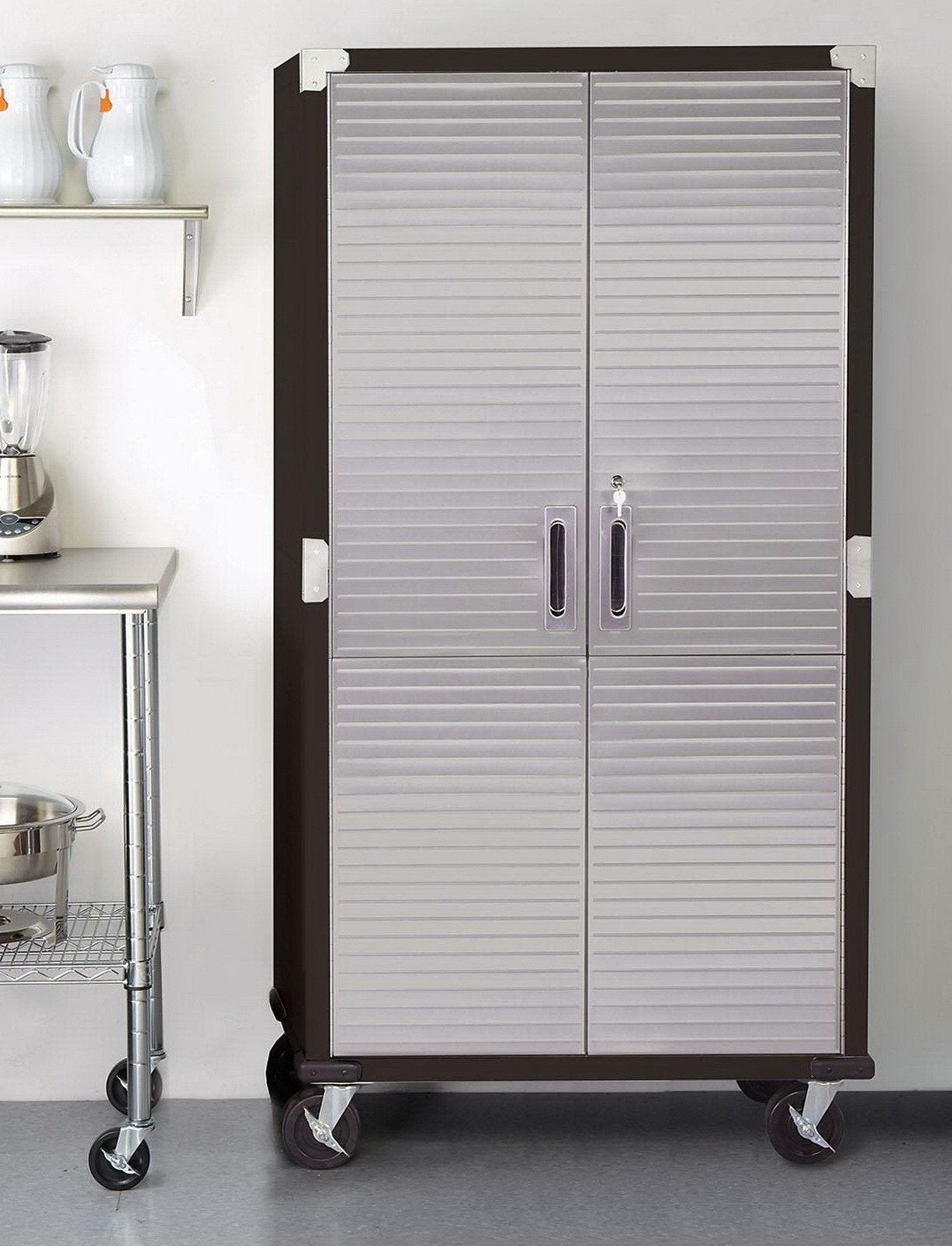 UltraHD Steel Storage Cabinet with Wheels Stainless Doors 72 x 36 x 18 Rolling