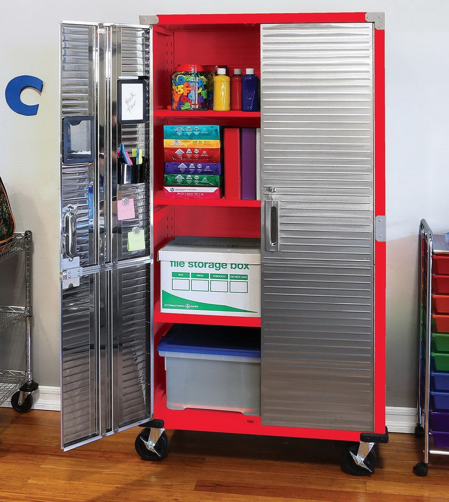 UltraHD Steel Storage Cabinet with Wheels Stainless Doors 72 x 36 x 18 Rolling